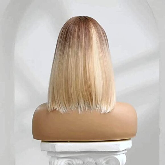 𝅺🆕 Stunning Bob Dark Platinum Blonde Ombre Wig Synthetic Lace SEXY NWT 👀😘 - Picture 5 of 8